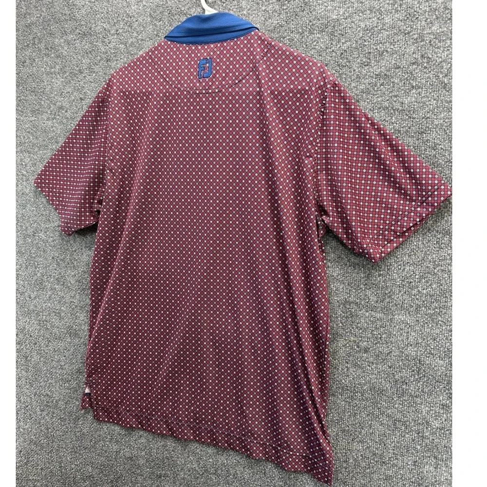 FootJoy Mens Golf Polo Shirt Medium Maroon Blue Geometric Print Short Sleeve FJ